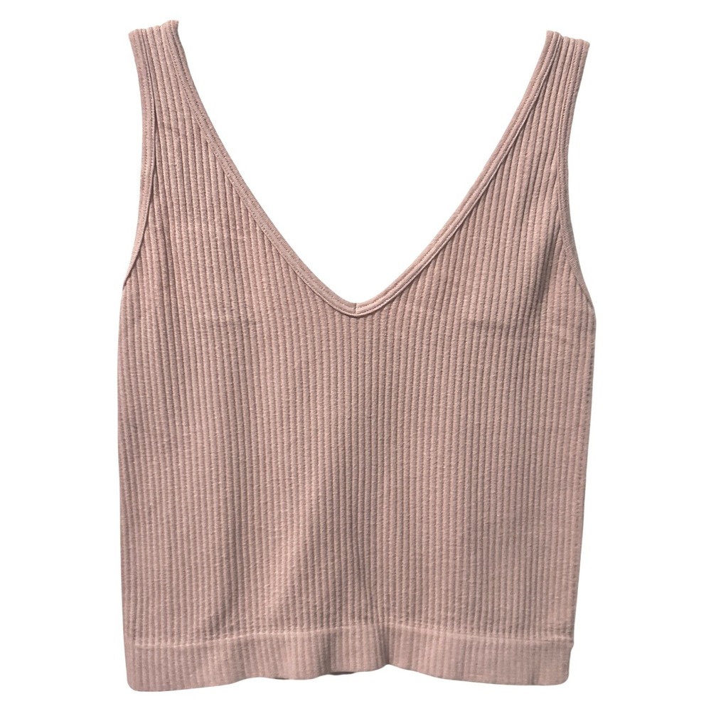 Intimately Free People Ribbed Seamless V-Neck Tank Top Dusty Pink XS Athletic